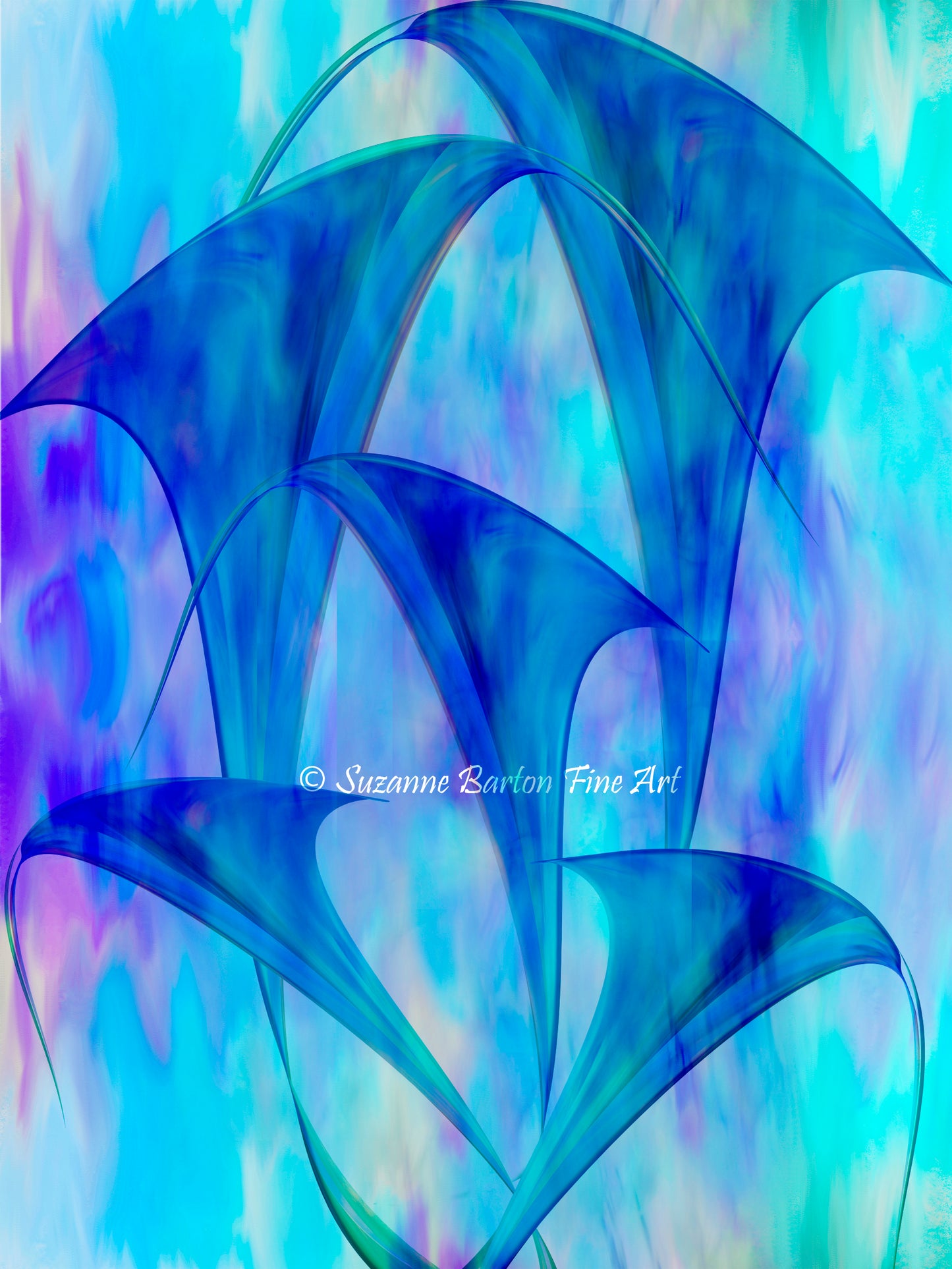 Vibrant dynamic abstract Calla Lilies fine art photograph in blue and purple hues