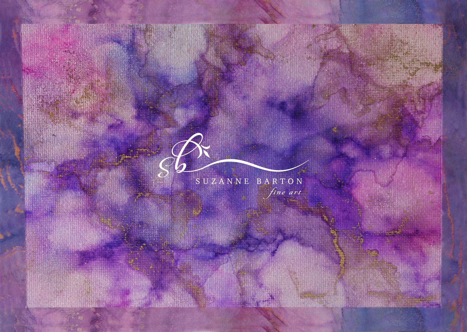 Abstract art image in soft purple and pink hues with veins of gold.