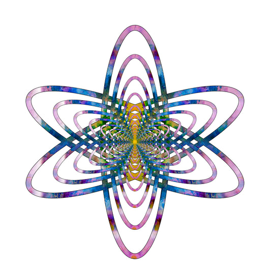 Digital Fine Art Photography. Beautiful spatial flower shape in a vibrant rainbow of colors on a white background.
