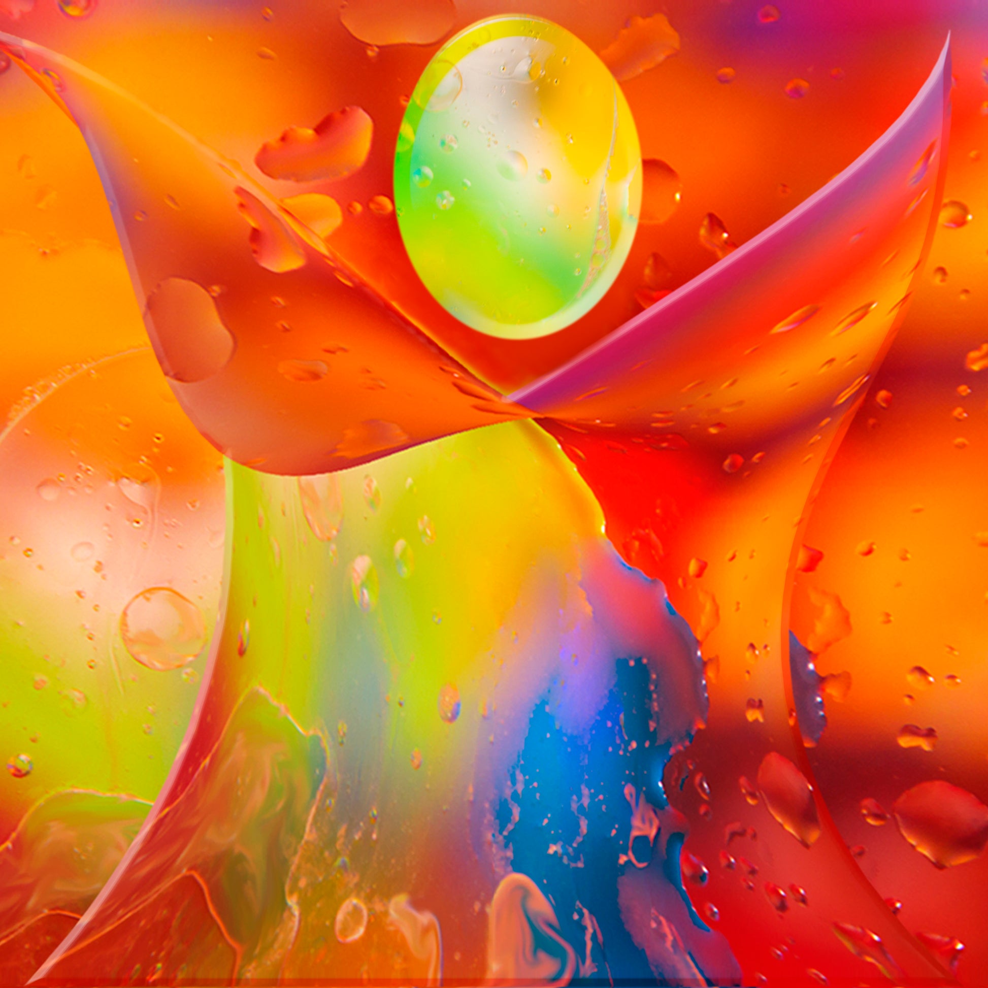 Abstract photographic art in bold, vibrant hues of red, yellow and orange with a touch of blue.