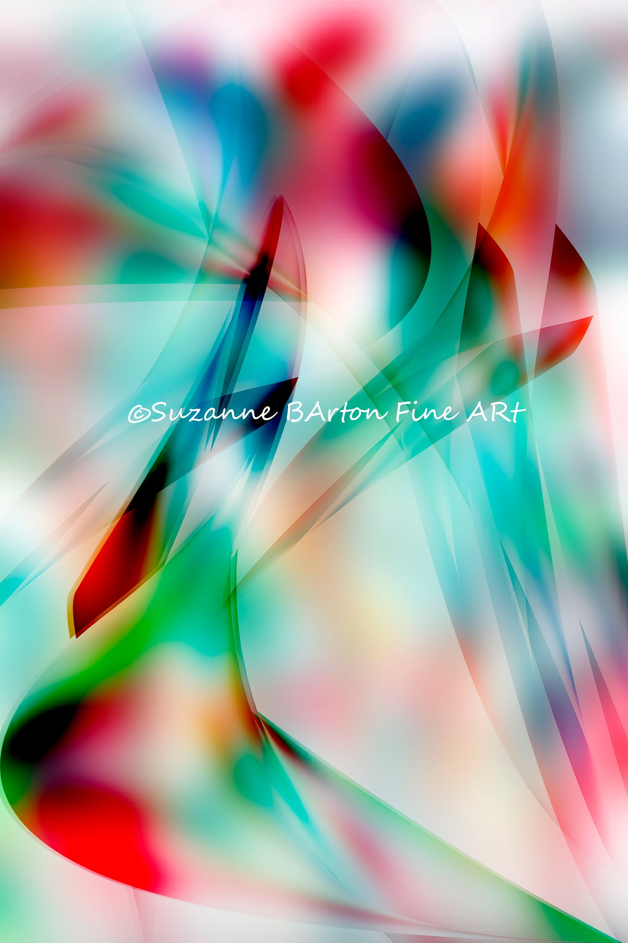 An abstract image with fluid vertical shapes in vibrant colors.