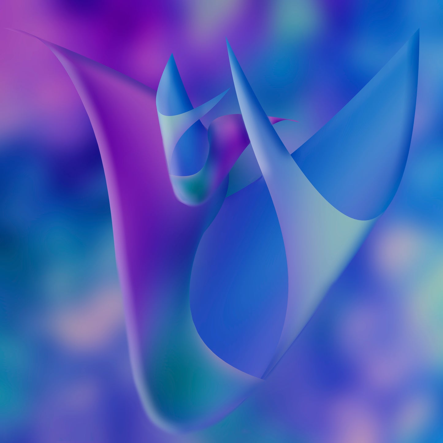 A serene and ethereal abstract with forms in a blend of blues and purples. The forms represent father and child together. 